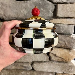 Mackenzie Childs squashed pot in courtly check pattern